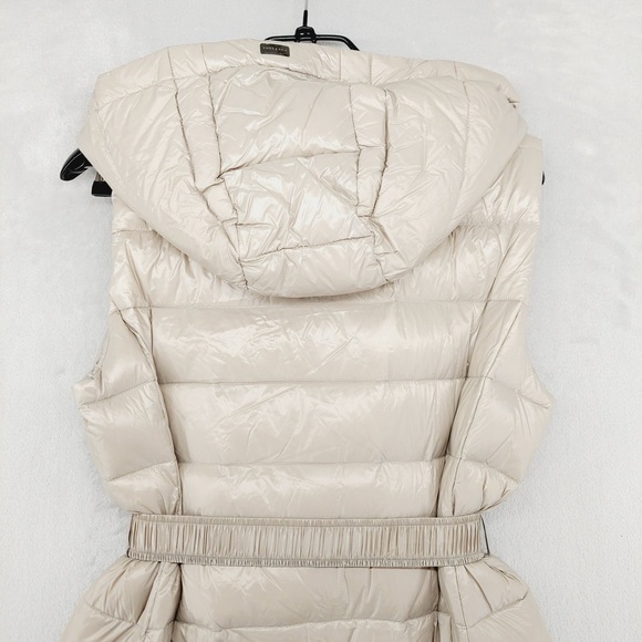 NEW Emma & Gaia Red Label Beige Hooded Long Puffer Vest Belted Quilted Z63 - Picture 5 of 11
